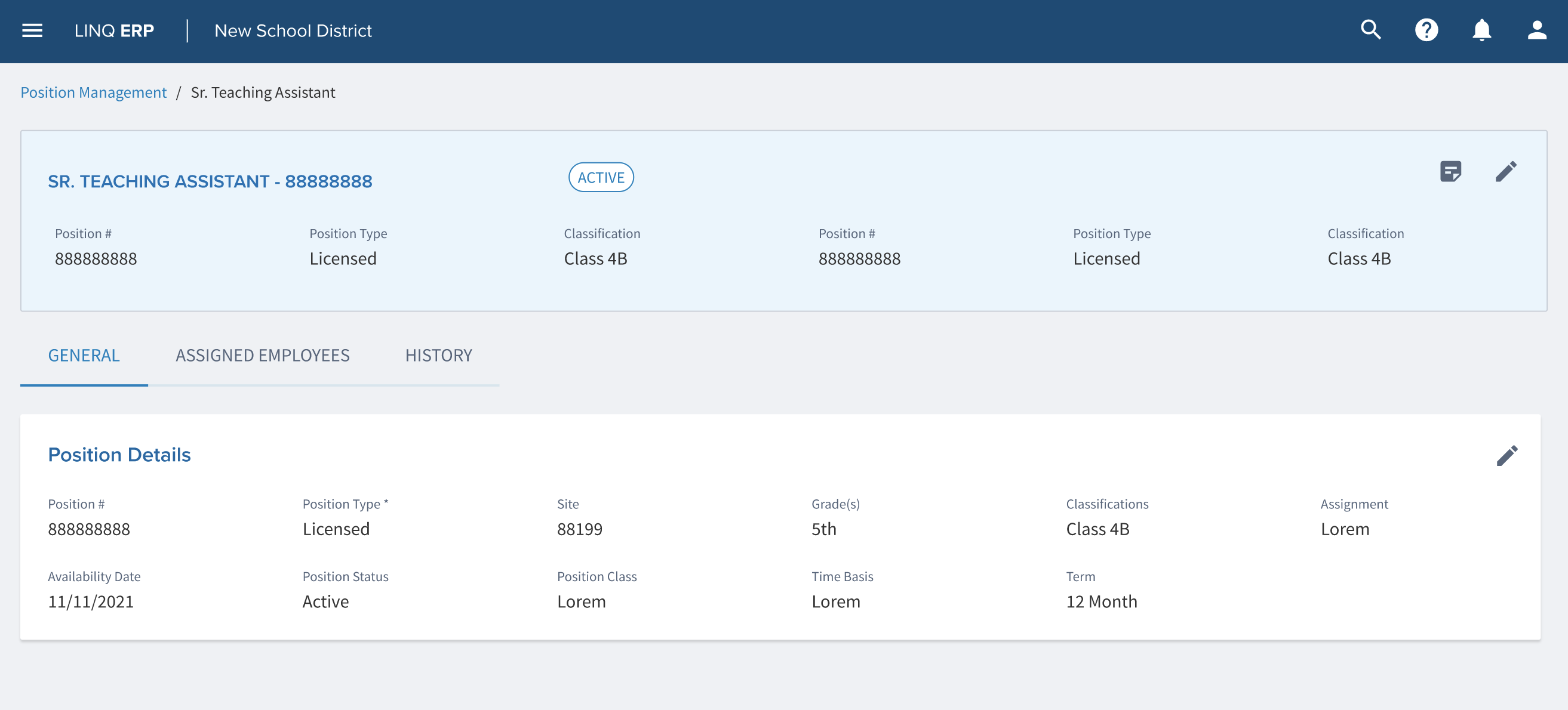Example layout with horizontal tabs